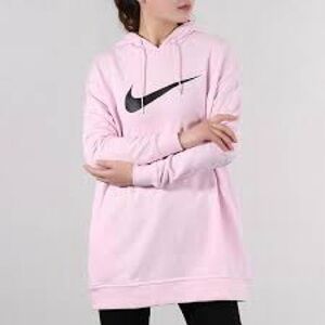 Nike Light Pink Black Big Swoosh Hoodie Sweatshirt Tunic Oversized Cotton M